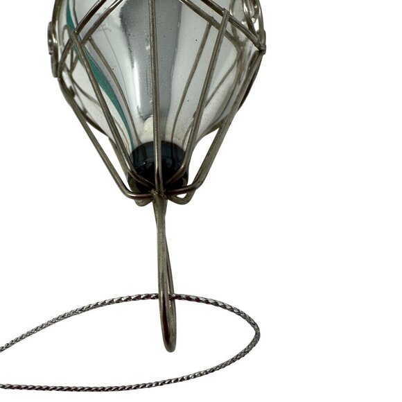 Vintage Silver Blown Glass Teardrop Christmas Ornament Wire Cage Mercury Finish - Picture 7 of 16